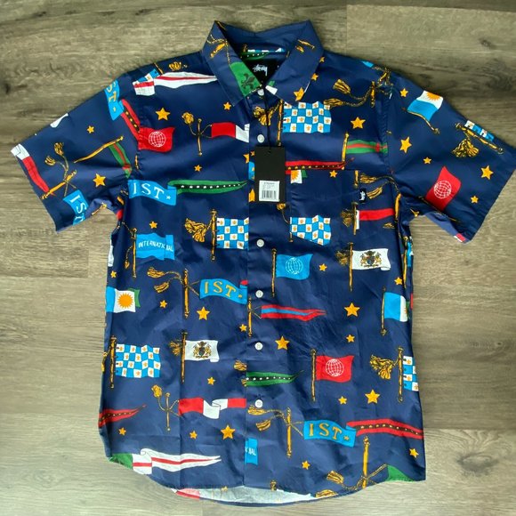 Stussy Flags Button-down Sz.S - Picture 1 of 5